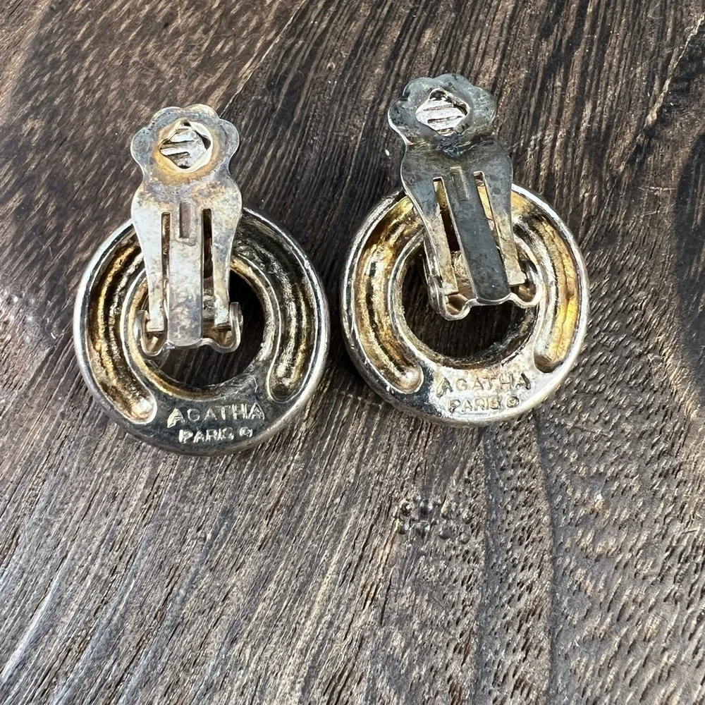 Vintage Agatha Paris Silver Tone Clip On Earrings B29 - Picture 3 of 4